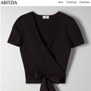 aritzia little moon prunella short sleeve wrap knit crop top - black, size XXS